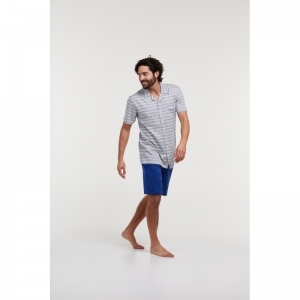 Herenpyjama, doorknoop, kort 925 blauw gebro