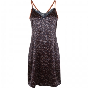 Women Slipdress navy+cognac aop