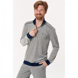 Heren homewear in velours 125 grijs mélan