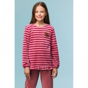Meisjespyjama in warm velours 926 roze streep