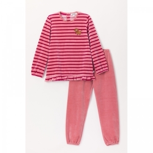 Meisjespyjama in warm velours 926 roze streep