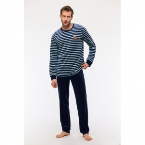 Herenpyjama in velours 925 blauw-groen