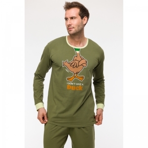 Herenpyjama, lange mouwen 753 kakigroen
