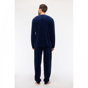 Heren pyjama in velours 889 donkerblauw