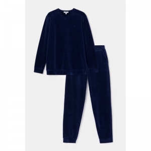 Heren pyjama in velours 889 donkerblauw