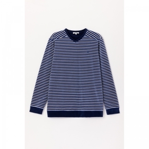 Herenpyjama in warm velours 927 blauwe stre