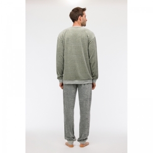 Herenpyjama in velours 931 groen-grijz