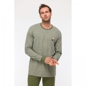 Herenpyjama, lange mouwen 921 kaki-grijze