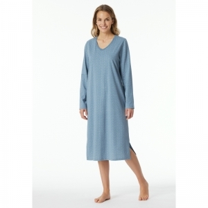 Dames slaapkleed, lange mouwen 808 blauw-grijs