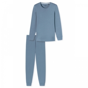 Dames pyjama, lange mouwen 808 blauw-grijs