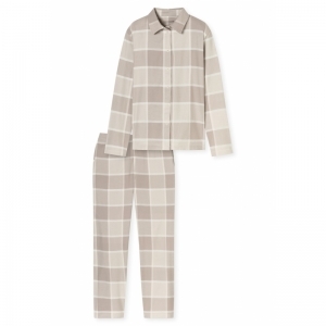 Damespyjama, doorknoop, flanel 409 beige