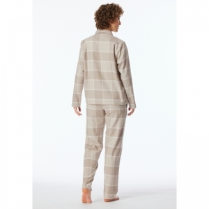 Damespyjama, doorknoop, flanel 409 beige