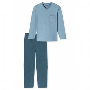 Heren pyjama, lange mouwen 808 blauw-grijs