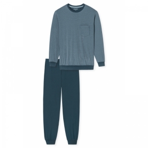 Heren pyjama, lange mouwen 808 blauw-grijs