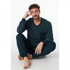 Heren pyjama, lange mouwen 816 jeansblauw