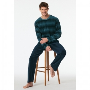 Heren pyjama, velours 816 jeansblauw
