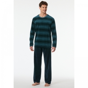 Heren pyjama, velours 816 jeansblauw