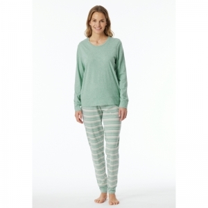Dames pyjama, lange mouwen 704 groen-melan
