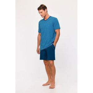 Herenpyjama korte mouwen 919 blauwe stre