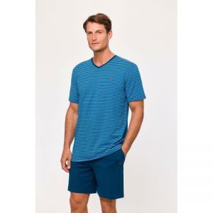 Herenpyjama korte mouwen 919 blauwe stre