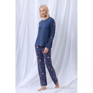 Damespyjama met lange mouwen 831 donkerblauw