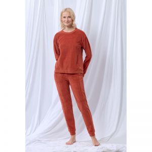 Damespyjama in velours 480 warm roest