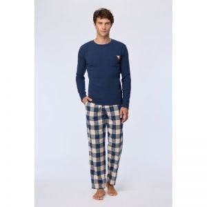 Herenpyjama lange mouwen 831 donkerblauw