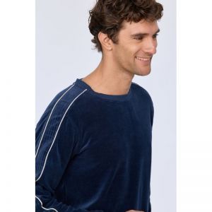 Herenpyjama in velours 831 donkerblauw