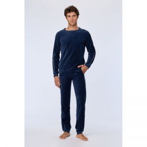 Herenpyjama in velours 831 donkerblauw