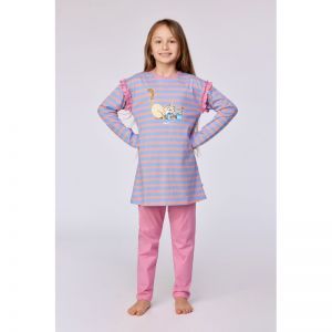 Meisjespyjama, lange mouwen 911 blauw-roze