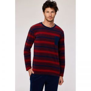 Herenpyjama in velours 944 rode streep