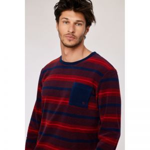 Herenpyjama in velours 944 rode streep