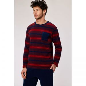 Herenpyjama in velours 944 rode streep