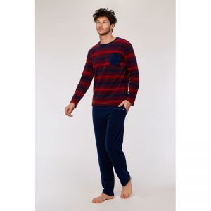 Herenpyjama in velours 944 rode streep