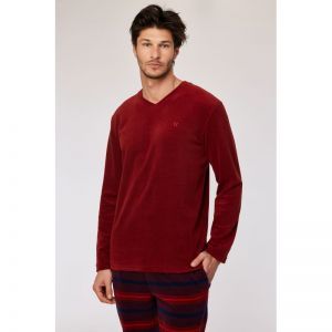 Herenpyjama in velours 495 donkerrood