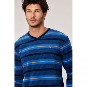 Herenpyjama in velours 943 blauwe stre