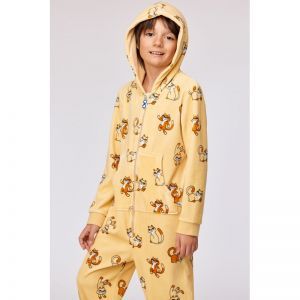 Unisex onesie in velours 920 gele katten