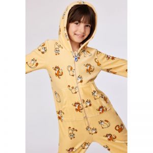 Unisex onesie in velours 920 gele katten