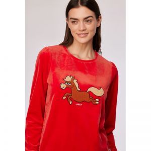 Damespyjama in velours 489 rood