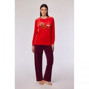 Damespyjama in velours 489 rood
