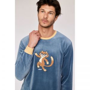 Herenpyjama in velours 189 blauwgrijs