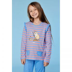 Meisjespyjama, lange mouwen 911 blauw-roze