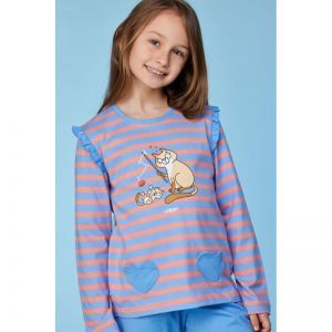 Meisjespyjama, lange mouwen 911 blauw-roze