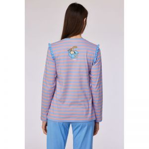 Damespyjama, lange mouwen 911 blauw-roze