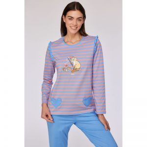 Damespyjama, lange mouwen 911 blauw-roze