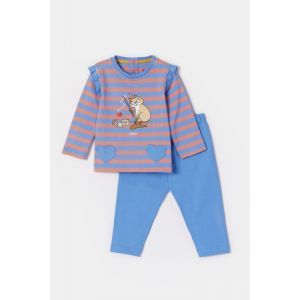 Baby meisjespyjama, lange mouw 911 blauw-roze