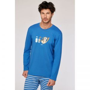 Herenpyjama lange mouwen 879 donkerblauw