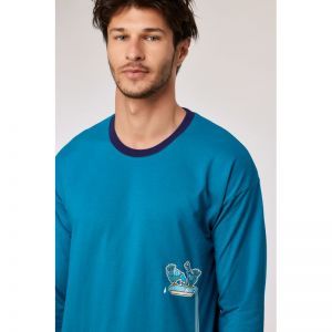 Herenpyjama lange mouwen 795 groenblauw