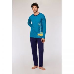 Herenpyjama lange mouwen 795 groenblauw