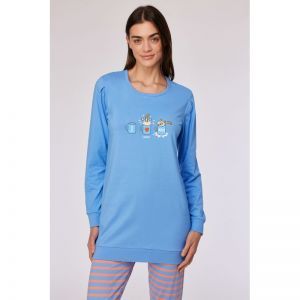 Damespyjama lange mouwen 863 blauw
